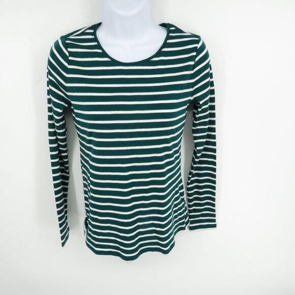 Charter Club Womens Green White Striped Long Sleeve Shirt XS $24.99 - Picture 1 of 5